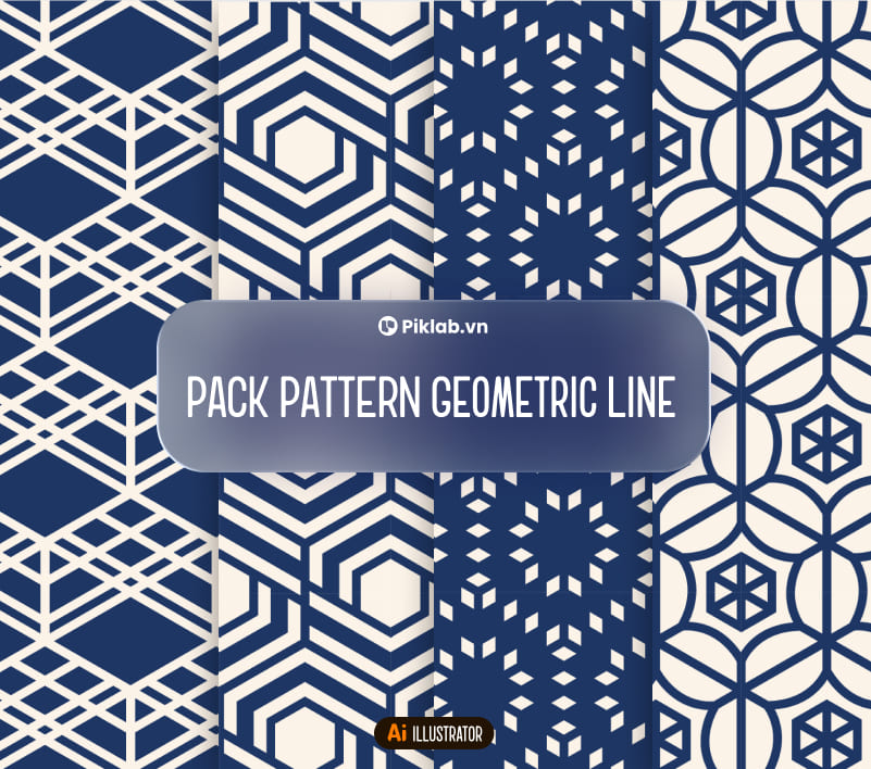 Pack Patterns Geometric Line, Bộ Pattern Hình Học Đẹp Cho Thiết Kế, Họa Tiết Hình Thoi, Khối Lục Giác 3D, Hoa Tuyết Hình Học, Lưới Hình Học Lục Giác Và Cung Tròn